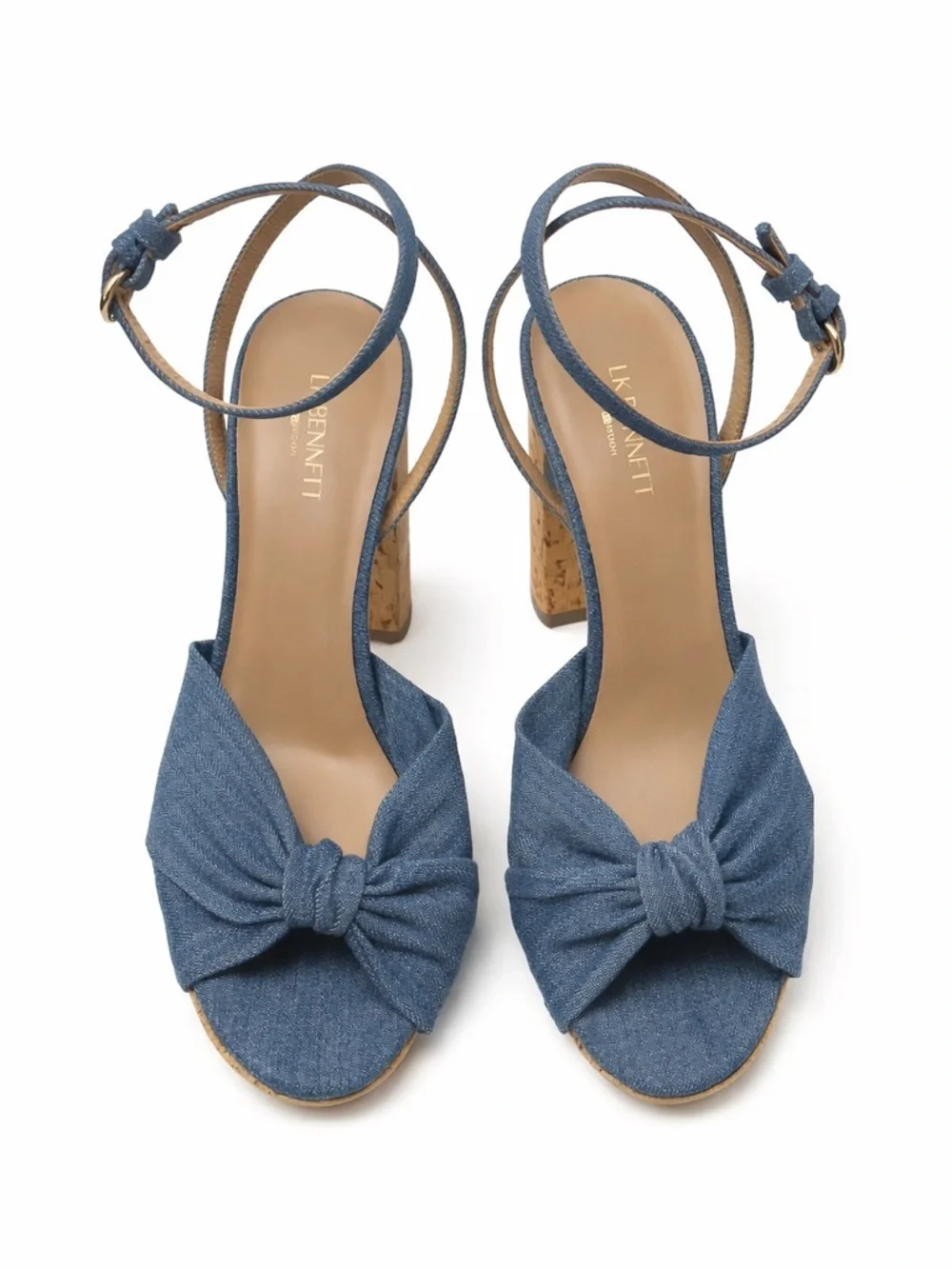 LK Bennett London Amanda Blue Denim Cork Platform Sandals with Ankle Strap 7 NWT